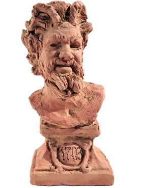 Piccolo busto con base di satiro greco romano in terracotta