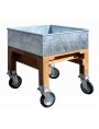 Galvanized iron container, teak legs and 4 wheels