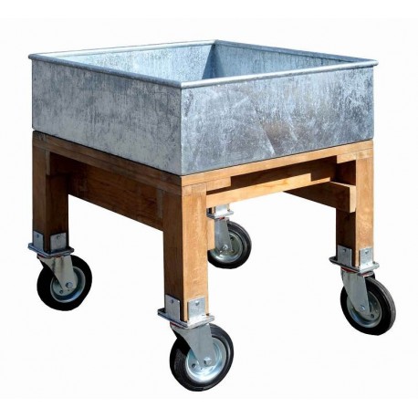 Galvanized iron container, teak legs and 4 wheels