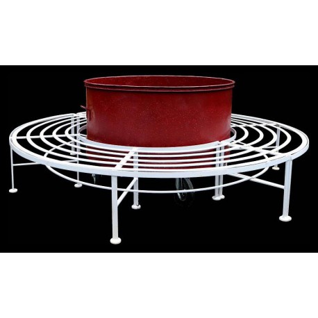Circular container on wheels with bench